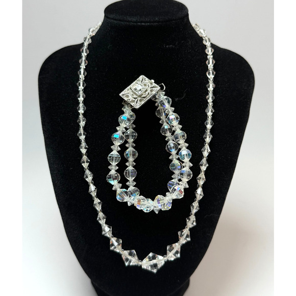 Unbranded Jewelry - Vintage Clear AB Austrian Crystal Necklace & Bracelet Graduated Bicone Diamond